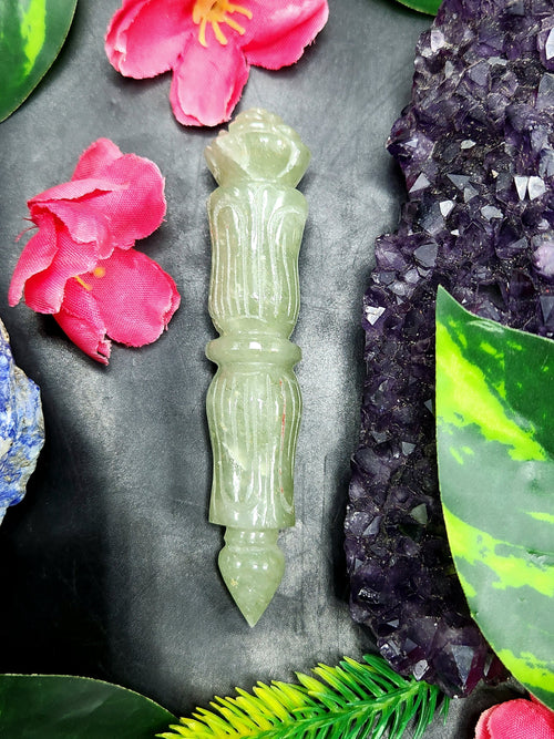 Green Aventurine carving of a traditional phurba - Carvings in gemstones and crystals - 4.5 inches and 40 gms