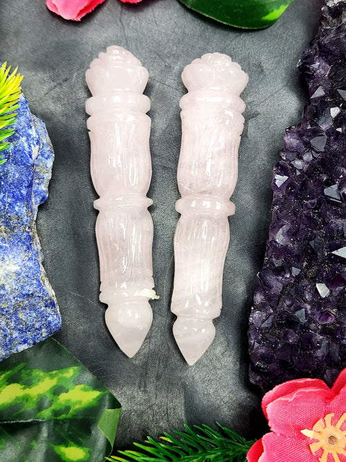 Rose Quartz carving of a traditional phurba - Carvings in gemstones and crystals - 3.5 inches and 35 gms