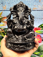 Elegant Handmade Ganesh Carving in Black Agate Stone - Embrace Strength and Protection - 6 inches and 1.89 kgs (4.16 lb)