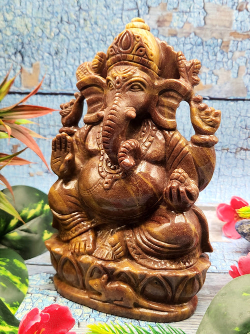 Stunning Handmade Ganesh Carving in Mookaite Jasper Stone - Embrace Balance and Vitality - 7 inches and 1.31 kg (2.88 lb)