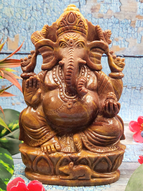 Stunning Handmade Ganesh Carving in Mookaite Jasper Stone - Embrace Balance and Vitality - 7 inches and 1.31 kg (2.88 lb)