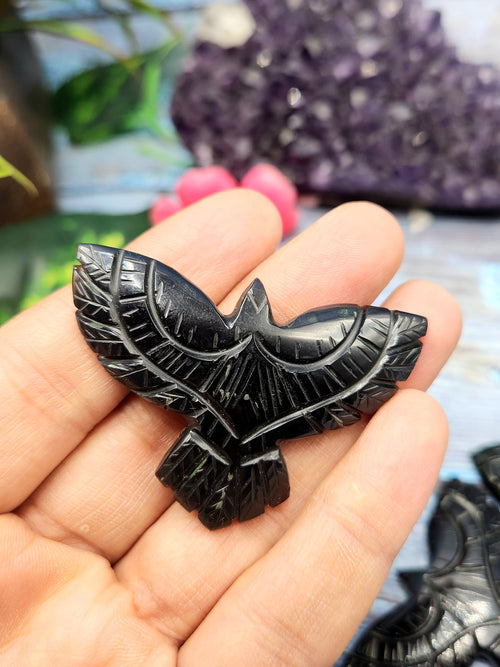 Majestic Handmade Carving of Phoenix/Eagle in Black Agate Stone - Symbol of Power and Renewal - 2 inches - ONE PIECE ONLY