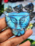 Majestic Handmade Gemstone Carving of Lion Face in Labradorite Stone - Symbol of Strength and Protection - 2 inches - ONE PIECE ONLY