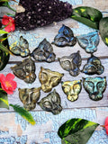 Majestic Handmade Gemstone Carving of Lion Face in Labradorite Stone - Symbol of Strength and Protection - 2 inches - ONE PIECE ONLY