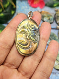 Exquisite Handmade Labradorite Om Symbol Pendant with 925 Silver Loop - Embrace Spiritual Harmony and Divine Connection - ONE PIECE ONLY