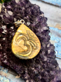 Enchanting Handmade Labradorite Om Symbol Tear Drop Pendant with 925 Silver Loop - Embrace Serenity and Divine Connection - ONE PIECE ONLY