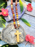 Sacred Handmade Mookaite Jasper Bead Mala with Yellow Aventurine Holy Cross Pendant - Embrace Spiritual Connection and Divine Protection