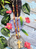 Sacred Handmade Mookaite Jasper Bead Mala with Yellow Aventurine Holy Cross Pendant - Embrace Spiritual Connection and Divine Protection