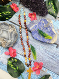 Sacred Handmade Mookaite Jasper Bead Mala with Yellow Aventurine Holy Cross Pendant - Embrace Spiritual Connection and Divine Protection