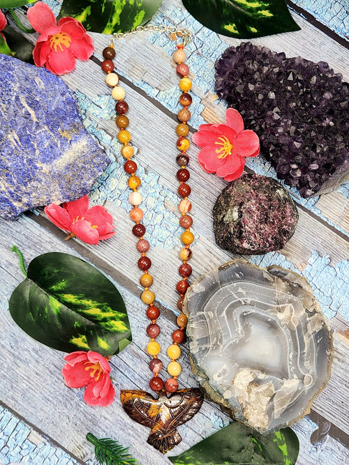 Sacred Handmade Mookaite Jasper Bead Mala with Mookaite Jasper Phoenix Pendant - Embrace Spiritual Transformation and Rebirth