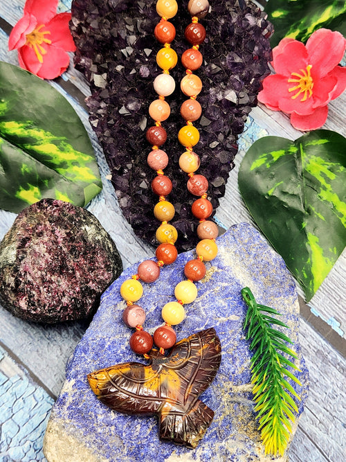 Mookaite Jasper Bead Mala with Mookaite Jasper Phoenix Pendant - Embrace Spiritual Transformation and Rebirth