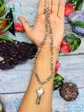 Sacred Handmade Labradorite Bead Mala with Labradorite Holy Cross Pendant - Embrace Spiritual Connection and Divine Protection