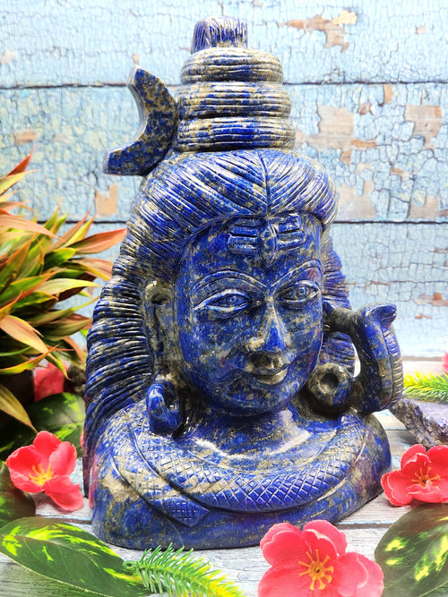 Lord Shiva Head in Lapis Lazuli Stone - Embrace the Power and Beauty of the Divine - 9.5 inches and 4.55 kgs