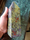 Large 4-face Bloodstone point/wand/tower -handmade carvings - energy/chakra/reiki - 7in (17.5 cms) height and 1.22 kg (2.68 lb)