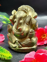 Pyrite stone Handmade Carving of Ganesh - Lord Ganesha Idol | Figurine in Crystals and Gemstones - 3 inches and 370 gms - ONE STATUE ONLY