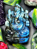 Labradorite Handmade Carving of Ganesh with blue flash - Lord Ganesha Idol | Figurine in Crystals and Gemstones - 5 inches and 0.77 kgs