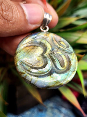 Divine Handmade Labradorite Om Pendant - Embrace Spiritual Harmony and Artistic Craftsmanship - ONE PIECE ONLY