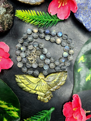 Labradorite Bead Mala with Labradorite Phoenix/Eagle Pendant - Embrace Transformation and Divine Connection