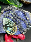 Labradorite Bead Mala with Labradorite Om Symbol Pendant - Embrace Spiritual Connection and Exquisite Craftsmanship