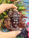 Handmade Lord Shiva Head Carving in Hessonite Garnet Stone - Reverence, Beauty, and Artisan Craftsmanship