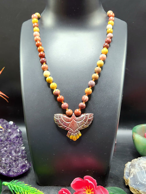 Mookaite Jasper Bead Mala Necklace in Sarafa and Phoenix Pendant - Symbolism and Craftsmanship