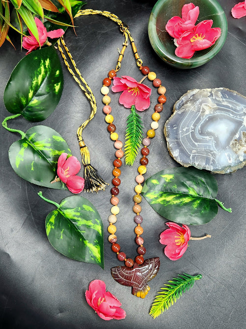 Mookaite Jasper Bead Mala Necklace in Sarafa and Phoenix Pendant - Symbolism and Craftsmanship