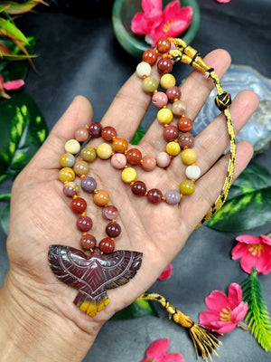 Mookaite Jasper Bead Mala Necklace in Sarafa and Phoenix Pendant - Symbolism and Craftsmanship