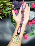 Amethyst Bead Mala Necklace with Labradorite Om Symbol Pendant - Spiritual Significance and Artisan Craftsmanship