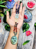 7-Chakra Bead Mala Necklace with Labradorite Om Symbol Pendant - Unleash the Energy of the Chakras