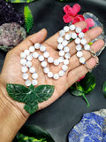 Selenite Bead Mala Necklace with Green Aventurine Phoenix Pendant - Embrace Transformation and Renewal