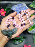 Kunzite and Lepidolite Bead Mala Necklace with Labradorite Phoenix Pendant - Embrace Transformation and Inner Balance