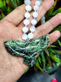 Selenite Bead Mala Necklace with Zoisite Phoenix Pendant - Embrace Renewal and Transformation