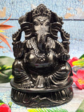 Elegant Handmade Ganesh Carving in Black Agate Stone - Embrace Strength and Protection - 6 inches and 1.89 kgs (4.16 lb)