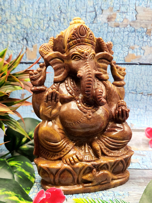 Stunning Handmade Ganesh Carving in Mookaite Jasper Stone - Embrace Balance and Vitality - 7 inches and 1.31 kg (2.88 lb)