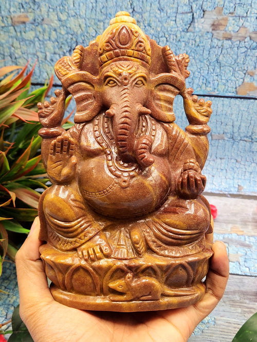 Stunning Handmade Ganesh Carving in Mookaite Jasper Stone - Embrace Balance and Vitality - 7 inches and 1.31 kg (2.88 lb)