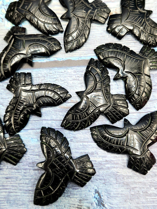 Majestic Handmade Carving of Phoenix/Eagle in Black Agate Stone - Symbol of Power and Renewal - 2 inches - ONE PIECE ONLY