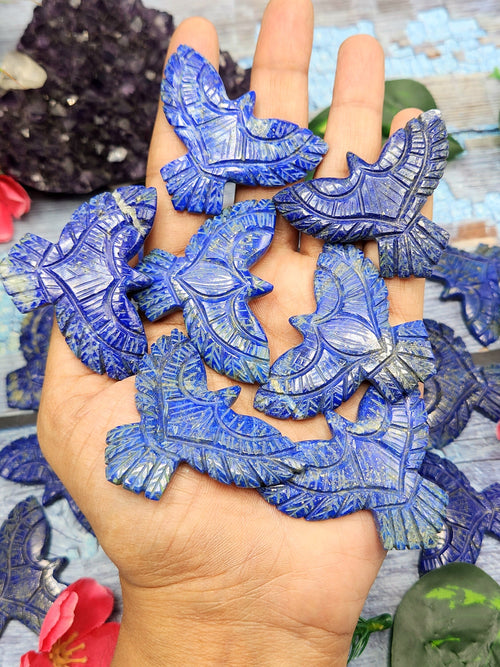 Stunning Handmade Carving of Phoenix/Eagle in Lapis Lazuli Stone - Symbol of Wisdom and Spiritual Awakening - 2 inches - ONE PIECE ONLY