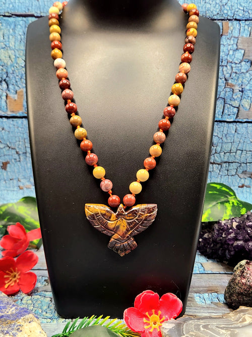 Mookaite Jasper Bead Mala with Mookaite Jasper Phoenix Pendant - Embrace Spiritual Transformation and Rebirth