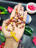 Mookaite Jasper Bead Mala with Yellow Aventurine Holy Cross Pendant - Embrace Divine Protection and Spiritual Connection
