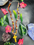 Mookaite Jasper Bead Mala with Yellow Aventurine Holy Cross Pendant - Embrace Divine Protection and Spiritual Connection