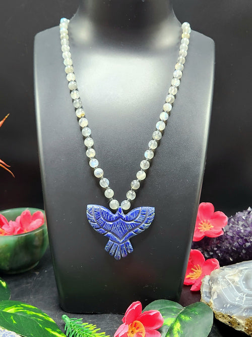 Labradorite Bead Mala with Lapis Lazuli Phoenix Pendant - Symbolism and Craftsmanship