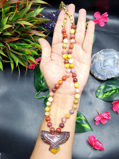 Mookaite Jasper Bead Mala Necklace in Sarafa and Phoenix Pendant - Symbolism and Craftsmanship