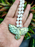 White Moonstone Bead Mala Necklace with Labradorite Phoenix Pendant - Symbolism and Craftsmanship