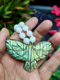 White Moonstone Bead Mala Necklace with Labradorite Phoenix Pendant - Symbolism and Craftsmanship