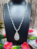 Labradorite Bead Mala Necklace with Rainbow Moonstone Pendant - Embrace the Mystical Union of Beauty and Serenity