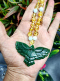 Citrine and Aquamarine Bead Mala Necklace with Green Aventurine Phoenix Pendant - Harness the Power of Renewal and Abundance