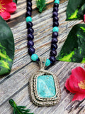 Lepidolite and Amazonite Bead Mala Necklace with Amazonite Wire Wrapped Pendant - Embrace Balance and Harmony