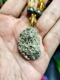 Citrine and Pyrite Bead Mala Necklace with Pyrite Rough Stone Pendant - Ignite Your Inner Strength and Abundance