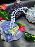 Aquamarine Bead Mala Necklace with Labradorite Phoenix Pendant - Embrace Serenity and Transformation