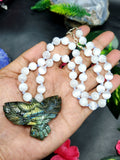 Selenite Bead Mala Necklace with Labradorite Phoenix Pendant - Embrace Renewal and Transformation